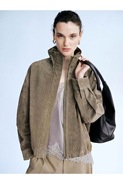 LC Waikiki سترة LCW Vision Beige ياقة مرتفعة متوسطة الطول كبيرة الحجم للنساء ...