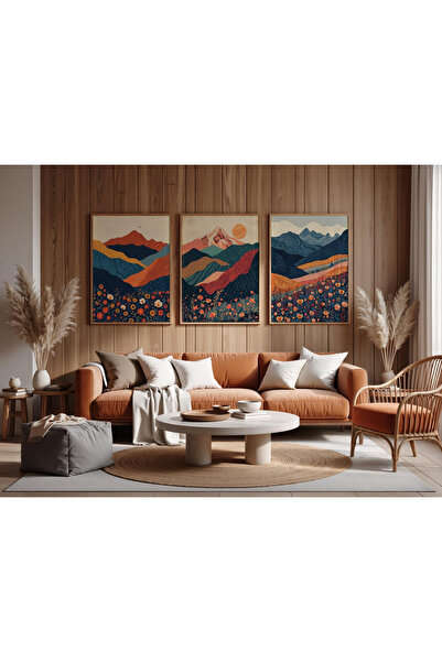 Tuba Decor 3 Piece Wooden Framed Living Room Hall Table Painting Set Mountain...