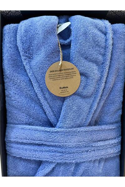 Özdilek 100% قطن كولورست ياقة شال رداء حمام أزرق سماوي مقاس XL