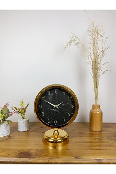 Cetiner Group Gold Metal Mermer İlhamı Masa Saati 25×20 cm