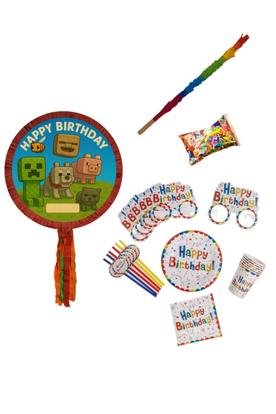 PinaStar Πινιάτα Minecraft με αξεσουάρ πάρτι, 6 πιάτα, 6 ποτήρια, 6 χαρτοπετσ...