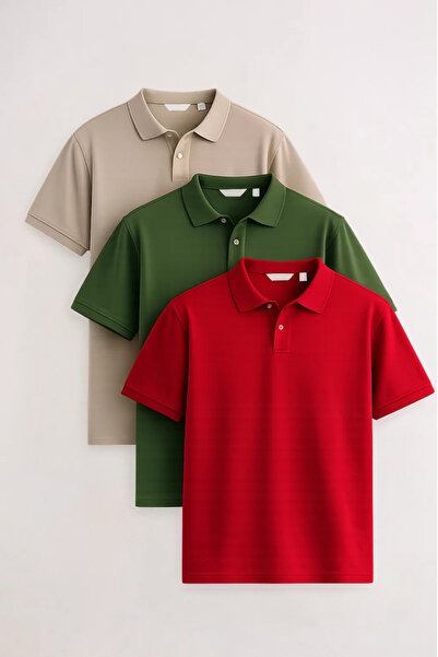 COMBİNE MİCHAİL Ανδρικό κοντομάνικο μπλουζάκι Basic 3 τεμαχίων με λαιμόκοψη πόλο