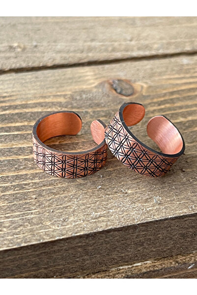 Rupen Kraft خاتم من النحاس النقي مصنوع يدويًا، قطعتان، خاتم من النحاس النقي ق...