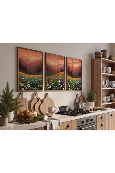 Tuba Decor 3 Piece Wooden Framed Living Room Hallway Painting Set Wild Flower...