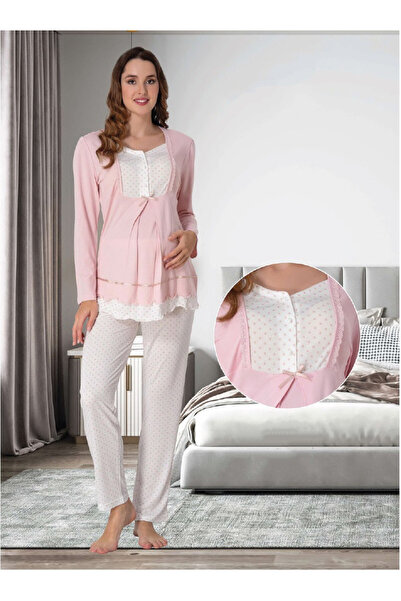 Effortt Dvina Maternity Long Sleeve Pajama Set of Polka Dot - Pink