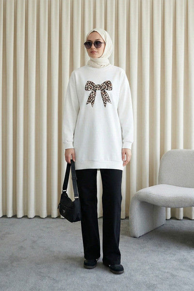 MODAQU Bow Print Tunic - Ecru