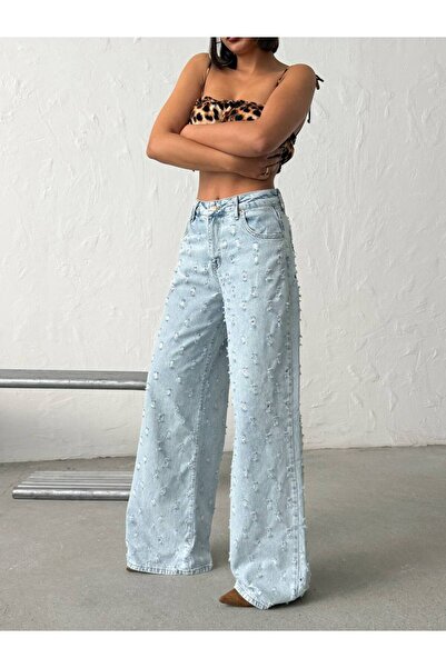 DENİKK Trendy High Waist Special Design Wide Leg Jean Ripped Baggy Palazzo Pants