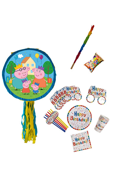 PinaStar Pinata Peppa cu accesorii pentru petrecere,6 farfurii, 6 pahare, 6 s...