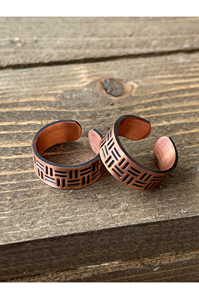 Rupen Kraft خاتم من النحاس النقي مصنوع يدويًا، قطعتان، خاتم من النحاس النقي ق...