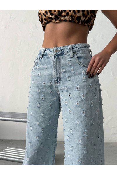 DENİKK TREND HIGH WAIST SPECIAL DESIGN WIDE LEG JEAN RIPPED BAGGY PALAZZO PANTS