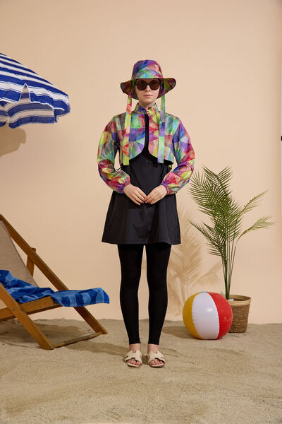 GAVLİA Women's Hijab Swimsuit 5-Piece Set - Half-Covering Zippered..