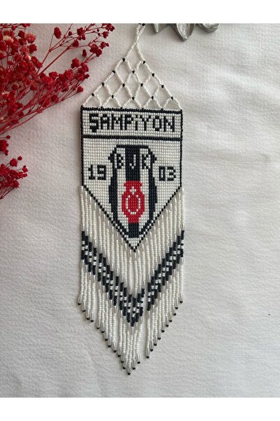 Handmade KUM BONCUK EL İŞİ SİYAH BEYAZ ARABA AKSESUARI