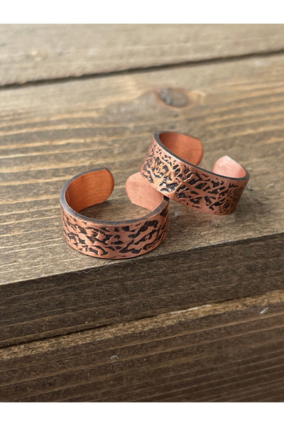 Rupen Kraft خاتم من النحاس النقي مصنوع يدويًا، قطعتان، خاتم من النحاس النقي ق...