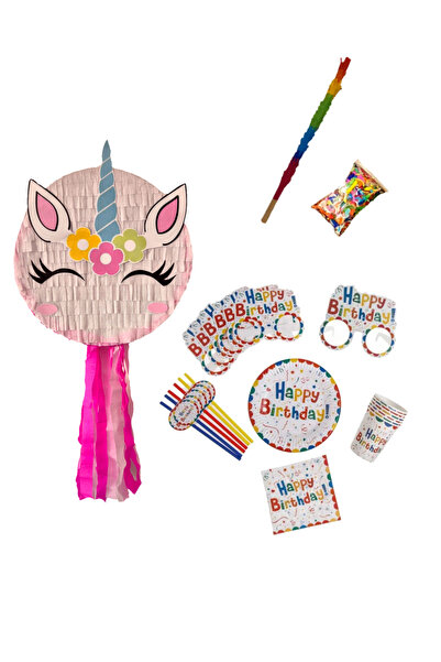 PinaStar Πινιάτα μονόκερος με αξεσουάρ πάρτι, 6 πιάτα, 6 ποτήρια, 6 χαρτοπετσ...