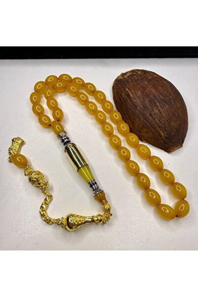 İskenderun Tesbihcilik Handmade Bullet-Shaped Nakkaş Imame Stick-Crimped Ambe...