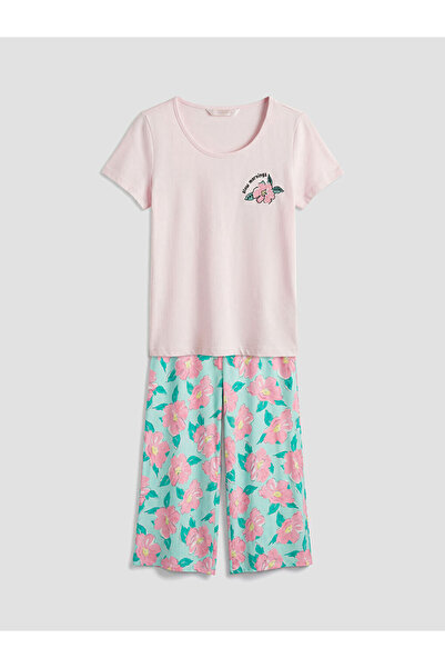LC Waikiki LCW DREAM Τυρκουάζ Γυναικείο Σετ Πιτζάμες Κάπρι με λουλουδάτο σχέδιο