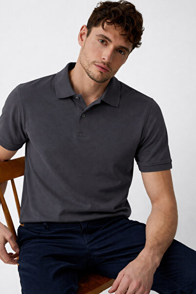 COMBİNE MİCHAİL Men's Casual Loose Smoked Polo Collar T-Shirt