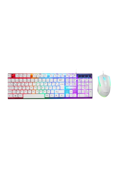 shopwave BEYAZ GÖKKUŞAĞI IŞIKLI USB KABLOLU OYUNCU KLAVYE - MOUSE SET (5047)