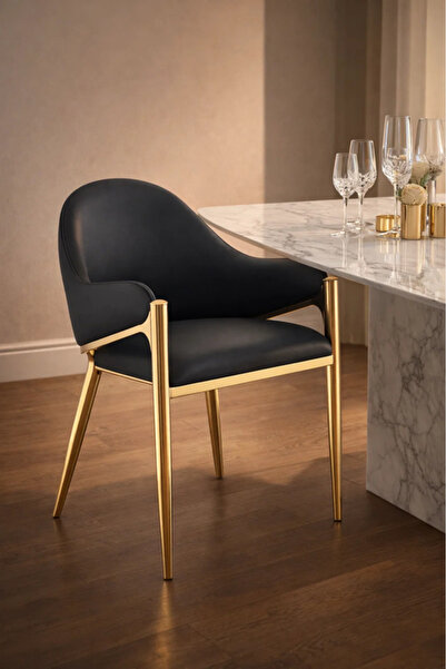 MARIA HOMES كرسي طعام فاخر من المخمل مخمل القهوة مع أرجل ومساند ذراعين من الم...