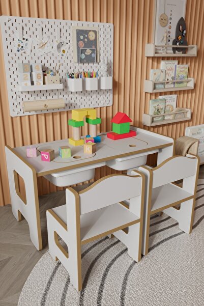 özgürce Renkli Montessori Çocuk Masa ve Sandalye Seti, Oyun ve Çalışma Alanı