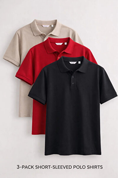 COMBİNE MİCHAİL Ανδρικό κοντομάνικο μπλουζάκι Basic 3 τεμαχίων με λαιμόκοψη πόλο