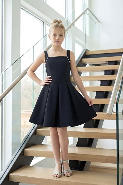 BUTİKHAPPYKİDS Rochie de seara pentru fete neagra crep pentru fete tinere cu ...