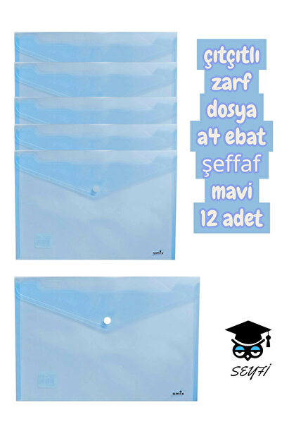 SEYFİKİRTASİYE çıtçıtlı zarf dosya a4 ebat şeffaf renk seçenekleriyle plastik...