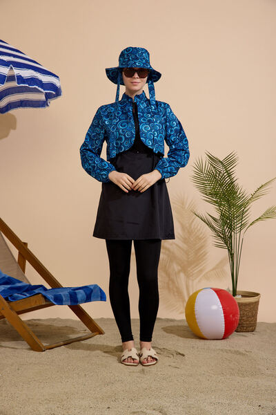 GAVLİA Women's Hijab Swimsuit 5-Piece Set - Half-Covering Zippered..