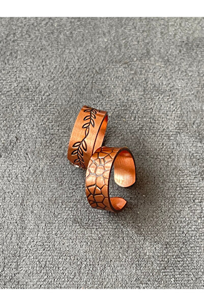 Rupen Kraft خاتم من النحاس النقي مصنوع يدويًا، قطعتان، خاتم من النحاس النقي ق...