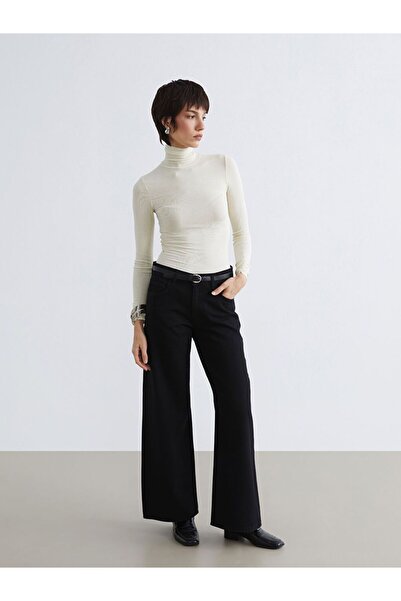 LC Waikiki Wideleg Women's Jeans Trousers with Belt on the Waist