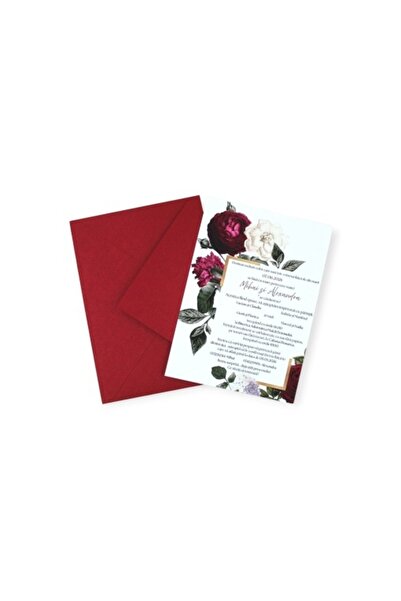 Fabricacucadouri.ro Invitație de nuntă florală elegantă cu bujori și plic viș...