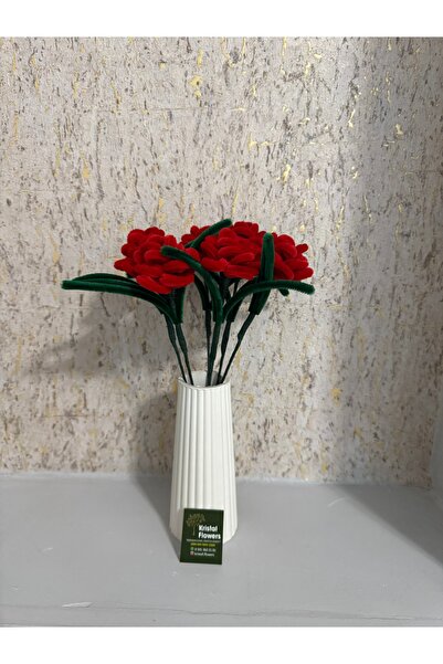 Kristal Flowers 6’lı Kırmızı Gül Demeti – Dekoratif Yapay Çiçek - Şönil