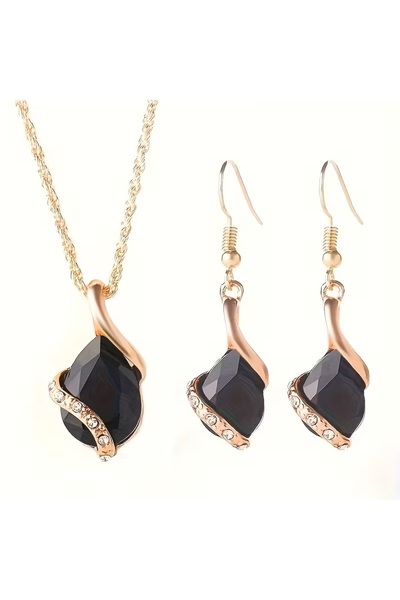 takantakana Stylish Drop Stone, Trendy Zircon Stone Embellished Jewelry Set (...