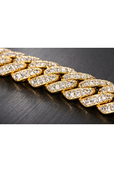 OEM Βραχιόλι από κουβανέζικο χρυσό 21 εκ. με κρύσταλλα (παγωμένα), κούμπωμα σ...