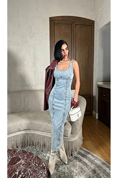 MEECY Τζιν φόρεμα με τιράντες