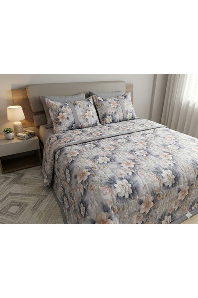 Ayba Premium 3D Dijital Baskılı 6 Parça Uyku Takımı Antrasit Çiçek Desenli