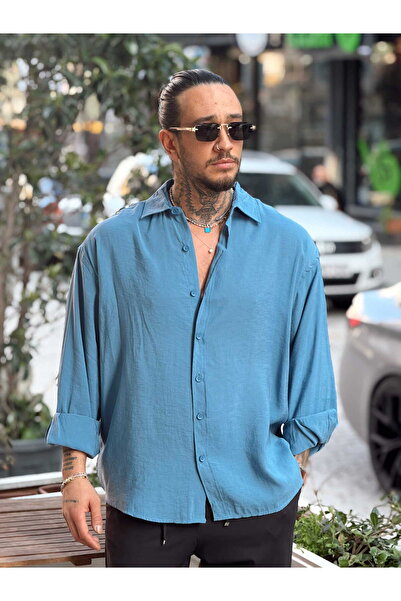 manch collection Oversized Basic Modal Shirt Blue