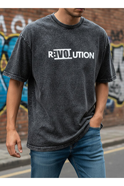 ship master Ανδρικό μπλουζάκι από ανθρακί πλυμένο ύφασμα 100% Βαμβάκι oversiz...