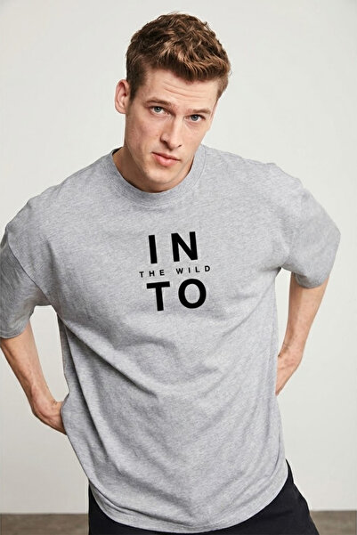 COMBİNE MİCHAİL Ανδρικό μπλουζάκι Into The WILD με τύπωμα Loose M.Gray