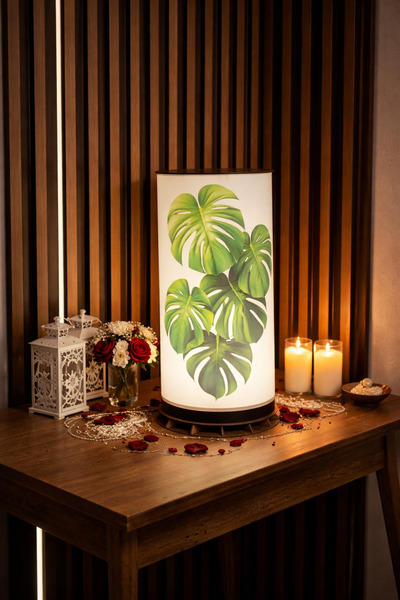 OMATEK SMART TECHNOLOGIES 🌿   Monstera Leaf Patterned Led Table Lamp – Decor...