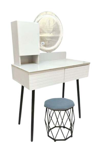 AZOZ MERCHLY White Children's Dressing Table With Illuminated Mirrors + Chair...