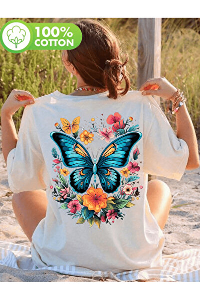 gencerco Fluture Colorat cu imprimeu Premium supradimensionat tricou