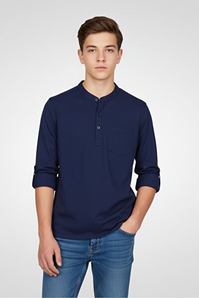 Nautica قميص جينز للأطفال الأولاد بأكمام طويلة سادة، لون كحلي