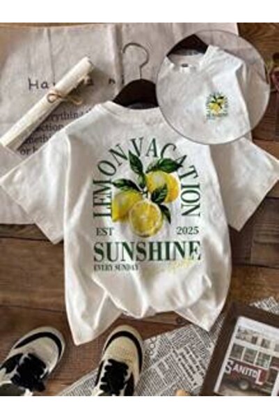 gencerco Λεμονί Βάκατσιον με τύπωμα Πρέμιουμ oversized Μπλουζάκι
