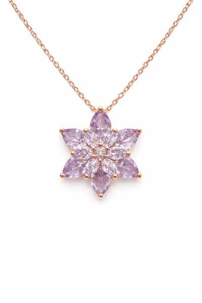 Desing 925 Ayar Gümüş Pembe Taşlı Lotus Çiçeği Kolye – Zarif Tasarım | 4 Gr