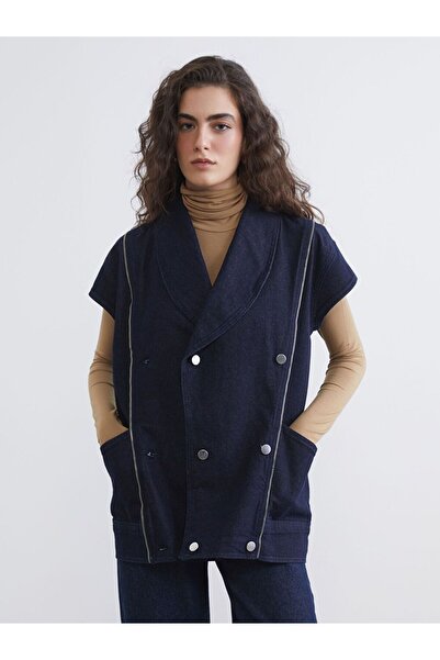 LC Waikiki Double-Breasted Collared Women's Jean Vest