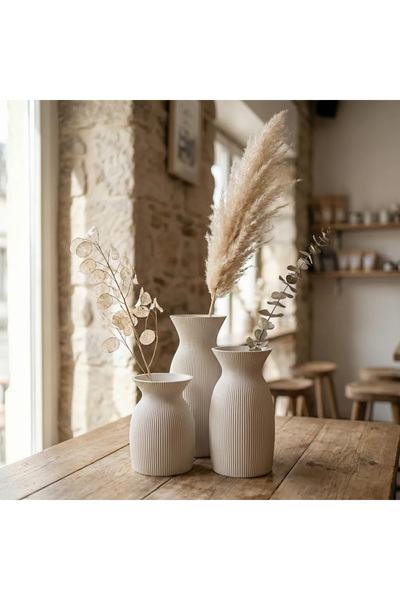 rengine Minimal Çizgili Dekoratif Vazo 3’lü Set