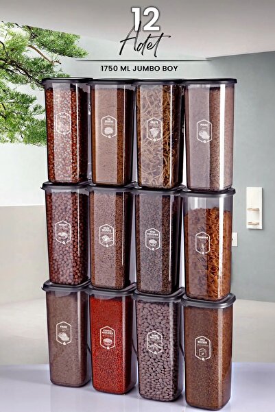 Saule 12'li Jumbo Boy Etiketli Square Kare Erzak Saklama Kabı Seti 1750 ml - ...