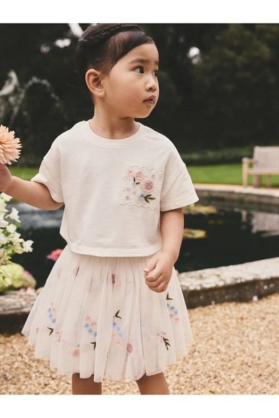 Next Baby White Embroidered Top and Skirt Set