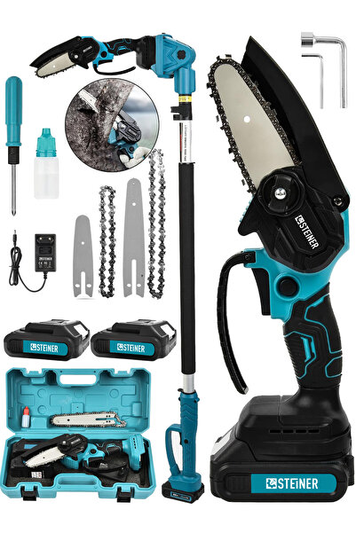 STEİNER 18v Çift Akülü Çelik Şanzıman 15cm Dal Budama Testeresi Mavi + 2 Metr...